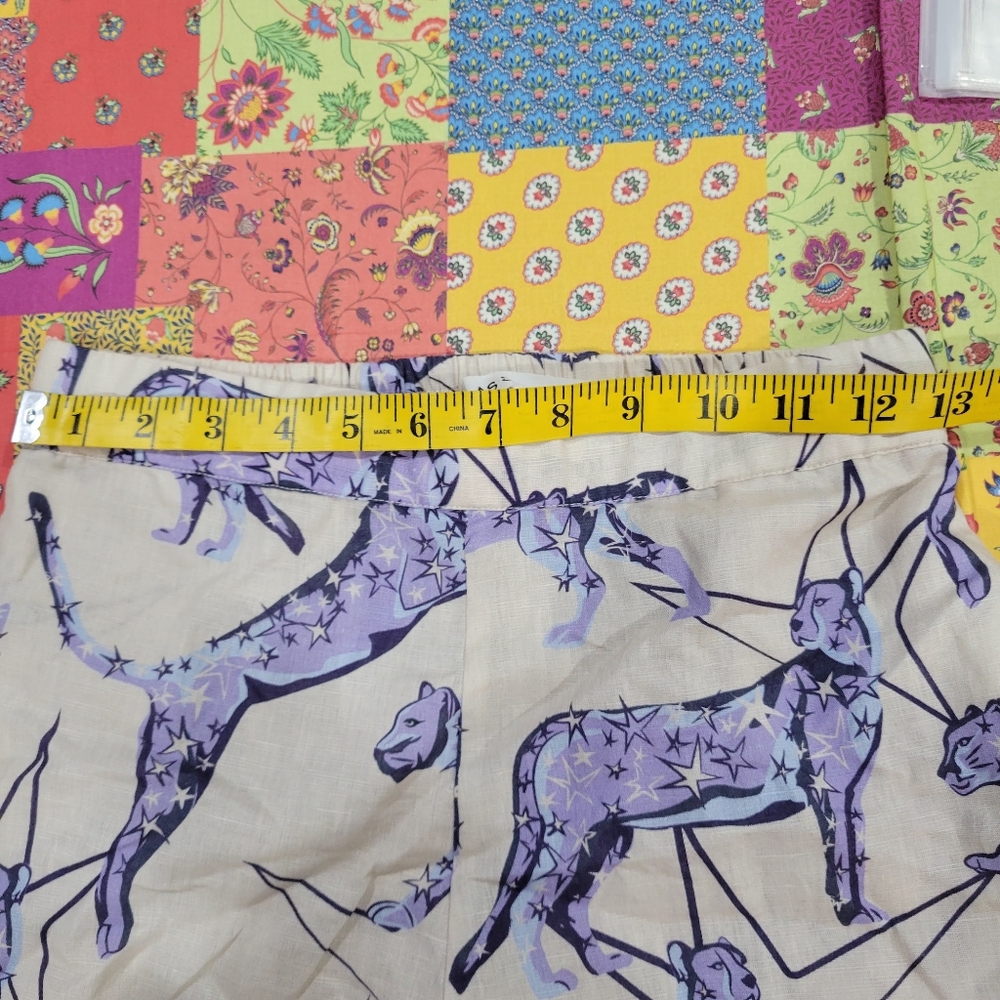 Las Surenas Leopard Stars Blue Linen/Cotton Size S New - Picture 8 of 9
